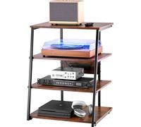 VEVOR Support média à 4 niveaux avec blocs multiprises, support média en bois avec lampes LED, armoire pour composants audio, armoire rack pour composants stéréo, armoire de rangement média réglable e