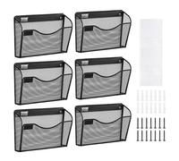 VEVOR Support mural de fichiers, 6 PCs, 1 poche, porte-documents en maille pour magazines, courrier, papier, organisateur mural en métal avec étiquette nominative, pour bureau, maison et école, noir