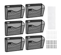 VEVOR Support mural de fichiers, 6 PCs, 1 poche, porte-documents en maille pour magazines, courrier, papier, organisateur mural en métal avec étiquette nominative, pour bureau, maison et école, noir