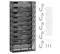 VEVOR Support mural de fichiers à 10 étages en maille monobloc, porte-documents pour magazines, courrier, papier, organisateur mural en métal avec étiquette nominative, pour bureau, maison et école