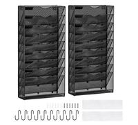 VEVOR Support mural de fichiers à 10 étages, porte-documents en maille, 2 pièces, pour magazines, courrier, papier, organisateur mural en métal avec étiquette nominative, pour bureau, maison et école