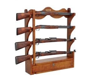VEVOR Support Mural pour Arme à Feu, Porte-fusil en Bois, Rack à Fusils 4 Emplacements, Charge 60 kg, avec Rembourrage Doux, Rangement Exposition des Cabines Fusils de Chasse Maison Bureau Magasin