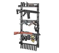 VEVOR Support Mural pour Armes en Acier, Porte Fusils Capacité 5 Fusils, pour Rangement Carabines Pistolets Maison Bureau Magasin, Râtelier d'Armes Horizonal avec Porte-chargeurs et Panneau MOLLE