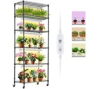 VEVOR Support Plantes avec Lampes de Croissance, Étagère Porte Plantes d'Intérieur Métal, 6 Niveaux, 150 W, 3 Modes d'Éclairage à Spectre, Minuterie, pour Jardinage Germination Graines, 75x35x180 cm