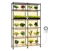 VEVOR Support Plantes Intérieur avec Lampe de Croissance, Étagère Plantes 6 Niveaux en Métal, Double Rangée, Hauteur 180 cm, 200 W, avec Roulettes, Minuterie, Meuble Présentoir pour Pots de Fleurs