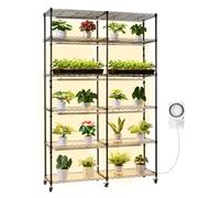 VEVOR Support Plantes Intérieur avec Lampe de Croissance, Étagère Plantes 6 Niveaux en Métal, Double Rangée, Hauteur 180 cm, 200 W, avec Roulettes, Minuterie, Meuble Présentoir pour Pots de Fleurs