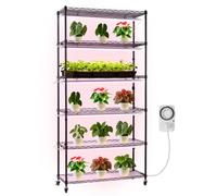 VEVOR Support Plantes Intérieur avec Lampe de Croissance, Étagère Plantes à 6 Niveaux en Métal, Hauteur 180 cm, 150 W, avec Roulettes, Lampe 3800K, Minuterie, Meuble Présentoir pour Pots de Fleurs