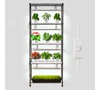 VEVOR Support Plantes Intérieur avec Lampe de Croissance, Étagère Plantes à 6 Niveaux Métal, Hauteur 180 cm, 192 W, avec Roulettes, Lampe à Spectre Complet 5000K, Meuble Présentoir pour Pots de Fleurs