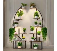 VEVOR Support Plantes Intérieur avec Lampe de Croissance, Lot de 2, Étagère Porte Plantes 7 Niveaux Métal, 166,5 cm, 3 Réglages Minuterie, 10 Niveaux Luminosité, Meuble Présentoir Fleurs Incurvé Salon