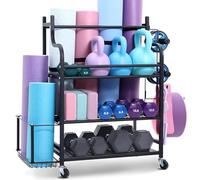 Support Pour Tapis de Yoga 3 Niveaux Chariot de Rangement Sportif Avec Crochets