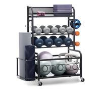 VEVOR Support pour Tapis de Yoga, Organisateur de Matériels d'Entraînement en Acier avec Revêtement en Poudre, Chariot de Rangement Sportif avec Crochets, pour Haltères, Kettlebell, Rouleau en Mousse