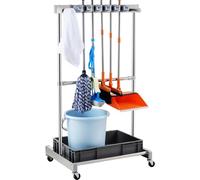 VEVOR Support Range Outils de Jardin 10 Emplacements avec Crochets Porte-outils de Garage Métal PP sur Roulettes pour Organisation et Stockage Abri Extérieur des Outils, Râteaux, Balais à Long Manche