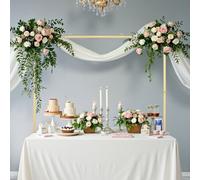 VEVOR Support Tige de Table avec Pinces, Support Arche de Table avec Rotin, Hauteur Réglable 330-1066,8 mm Longueur Réglable 711,2-2489,2 mm, Cadre Arche Métal, pour Déco Mariage, Anniversaire, Doré