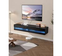 VEVOR Support TV flottant, support mural de 180,3 cm, centre de divertissement avec prise de courant et lumières LED, étagère TV flottante moderne avec 2 tiroirs et armoire de rangement pour lecteur