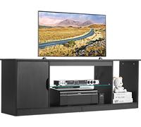 VEVOR Support TV pour téléviseurs jusqu'à 65 pouces, Table TV avec rampe lumineuse, Armoire TV en bois avec étagère en verre & étagères réglables, Table console Armoire TV pour salon chambre à coucher