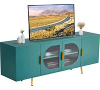 VEVOR Support TV pour téléviseurs jusqu'à 75 pouces, Table TV avec portes vitrées, Armoire TV avec pieds dorés & étagères réglables, Table console Armoire TV pour salon chambre à coucher, Vert