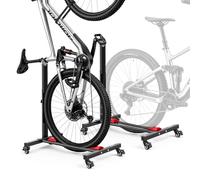 VEVOR Support Vélo Vertical Lot de 2, Support de Vélo au Sol Autoportant avec Roulettes Verrouillables, Hauteur Réglable, Rangement Vertical et Horizontal, Acier au Carbone, pour Roues de 508 à 737 mm