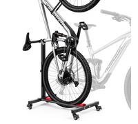VEVOR Support Vélo Vertical, Support de Vélo au Sol Autoportant avec Roulettes Verrouillables, Hauteur Réglable, Rangement Vertical et Horizontal, en Acier au Carbone, pour Roues de 508 à 737 mm, Noir