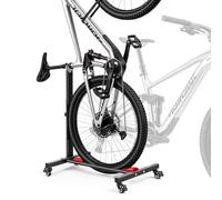 VEVOR Support Vélo Vertical, Support de Vélo au Sol Autoportant avec Roulettes Verrouillables, Hauteur Réglable, Rangement Vertical et Horizontal, en Acier au Carbone, pour Roues de 508 à 737 mm, Noir