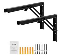 VEVOR Supports d'étagères pliables, 613 mm, supports d'étagère flottants robustes, 2 pièces, supports pour étagères en L noir mat de 2 mm d'épaisseur, en acier avec une capacité de charge de 136,1 kg