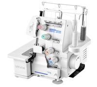 VEVOR Surjeteuse 1250 Points par Minute, Machine à Surjeter Compatibilité 3 et 4 Fils, Machine à Coudre pour Divers Tissus, avec Éclairage LED et Ventouses Puissantes, Châssis Métallique, Blanche