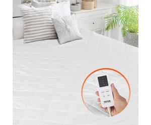 VEVOR Surmatelas Chauffant, 195x165 cm, Chauffe-lit Électrique en Tissu Brossé avec 4 Niveaux de Chauffage, Minuterie de 12 Heures, Arrêt Automatique Après 8 Heures, Sangle Contour Élastique Profonde