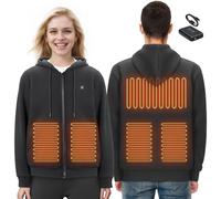 VEVOR Sweat à Capuche Chauffant Veste Chauffante Homme Femme Unisexe, avec Batterie Externe 7,4 V, Fermeture Éclair, 5 Zones de Chauffage, Doublure Polaire Léger, pour Camping, Extérieur, XL, Noir