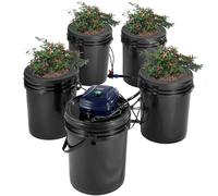 VEVOR Système de Culture Hydroponique RDWC, Kit Goutte à Goutte Supérieur, Culture en Eau Profonde à Recirculation 20 L 4 Seaux, avec Pompe à Air, Dispositif de Niveau d'eau, pour Légumes à Feuilles