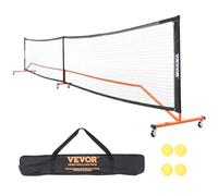 VEVOR Système de Filet de Pickleball Portable, Filet de Taille Réglementaire 672 cm avec Sac, Roues et Balles, Cadre en Métal Stable Résistant aux Intempéries et Filet en PE Solide, Jeu en Plein Air