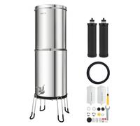 VEVOR Système de Filtration d'Eau par Gravité 12,3 L avec 4 Filtres à Eau, Pour Camping, Fontaine Filtrante Inox Réduction du Plomb et Jusqu'à 99% du Chlore, Cartouches au Charbon Actif et Anti-fluor