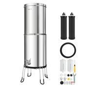 VEVOR Système de Filtration d'Eau par Gravité 12,3 L avec 4 Filtres à Eau, Pour Camping, Fontaine Filtrante Inox Réduction du Plomb et Jusqu'à 99 % du Chlore, Cartouches au Charbon Actif et Anti-fluor
