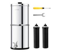 VEVOR Système de Filtration d'Eau par Gravité 5,5 L, Filtre à Eau par Gravité de Comptoir, en Inox 304, Réduction du Plomb et jusqu'à 99 % du Chlore, avec 2 Filtres à Charbon et Robinet, Domicile