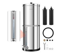 VEVOR Système de Filtration d'Eau par Gravité 5,68 L Filtre à Gravité Inox, Pour Camping, Fontaine Filtrante Réduction du Plomb et Jusqu'à 99% du Chlore, 2 Cartouches à Charbon, Jauge de Niveau d'Eau