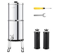 VEVOR Système de Filtration d'Eau par Gravité 8,5 L, Filtre à Eau par Gravité de Comptoir, en Inox 304, Réduction du Plomb et jusqu'à 99% du Chlore, avec 2 Filtres à Charbon, Robinet et Stand