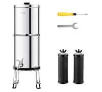 VEVOR Système de Filtration d'Eau par Gravité 8,5 L, Filtre à Eau par Gravité de Comptoir, en Inox 304, Réduction du Plomb et jusqu'à 99 % du Chlore, avec 2 Filtres à Charbon, Robinet et Stand