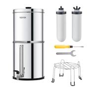 VEVOR Système de Filtration d'Eau par Gravité 8,5 L, Filtre à Eau par Gravité Réduction du Plomb et jusqu'à 99% du Chlore, en Inox 304, 2 Filtres à Charbon et Céramique, Niveau d’Eau, Robinet
