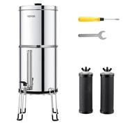 VEVOR Système de Filtration d'Eau par Gravité 8,5 L, Filtre à Eau par Gravité Réduction du Plomb et jusqu'à 99% du Chlore, en Inox 304, avec 2 Filtres à Charbon, Robinet, Niveau d’Eau et Support