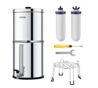 VEVOR Système de Filtration d'Eau par Gravité 8,5 L, Filtre à Eau par Gravité Réduction du Plomb et jusqu'à 99% du Chlore, en Inox 304, 2 Filtres à Charbon et Céramique, Niveau d’Eau, Robinet