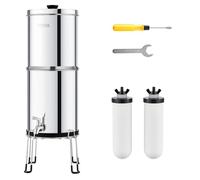 VEVOR Système de Filtration d'Eau par Gravité 8,5 L, Filtre à Eau par Gravité Réduction du Plomb et jusqu'à 99 % du Chlore, en Inox 304, avec 2 Filtres à Charbon et Céramique, Robinet et Support