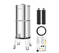VEVOR Système de Filtration d'Eau par Gravité 8,52 L avec 4 Filtres à Eau, Pour Camping, Fontaine Filtrante Inox Réduction du Plomb et Jusqu'à 99% du Chlore, Cartouches au Charbon Actif et Anti-fluor