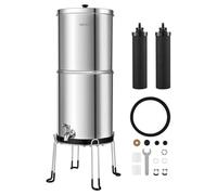 VEVOR Système de Filtration d'Eau par Gravité 8,52 L en Inox de Comptoir, Filtre à Gravité Camping Maison, Fontaine Filtrante Réduction du Plomb et Jusqu'à 99% du Chlore, 2 Cartouches au Charbon