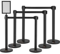 VEVOR Système de guidage de personnes Ruban de délimitation Poteau de délimitation 6 pièces, 2 m x 48 mm Ceinture noire rétractable, Système de guidage de personnes Poteau de délimitation avec panneau