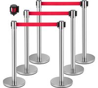VEVOR Système de guidage des personnes 6 poteaux 1 adaptateur, hauteur totale de la barrière 90 cm, poteaux de délimitation, poteaux de barrage avec ceinture de 2 M de long pour aéroport, poteaux en a