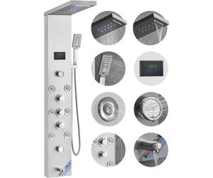 VEVOR Système de Panneau de Douche avec 6 Modes, Tour de Panneau de Douche Hydroélectrique LED Écran, Pluie, Cascade, 8 Jets de Massage, Bec de Baignoire et Pomme de Douche avec Tuyau, Salle de Bain