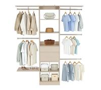 VEVOR Système de Placard avec 2 tiroirs, système d'organisation de Placard en Bois à Hauteur réglable, Porte-vêtements avec 5 tringles à vêtements rétractables, pour Rangement de Chambre, chêne Gris