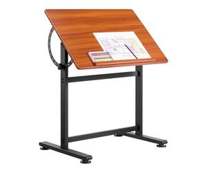 VEVOR Table à Dessin Inclinable 0°-90°, Bureau pour Dessinateur avec cadre en H Noir et Plateau Marron, Table d'Architecte en Bois, Poste de Travail pour Peintre Ingénieur Artiste, Maison Bureau