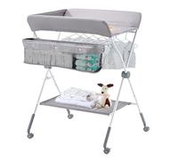VEVOR Table à Langer Pliable, Plan à Langer avec Panier Latéral et roulettes Verrouillables, Meuble pour Bébés Réglable en Hauteur, Rangement Multifonction pour Chambres d'enfant, Gris Clair