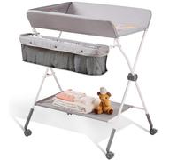 VEVOR Table à Langer Pliante avec Panier de Rangement et Roues Verrouillables Meuble à Langer en Acier au Carbone et Tissu Oxford Portable Charge Max 15 kg Hauteur Réglable pour Bébé 75x105x85-106 cm