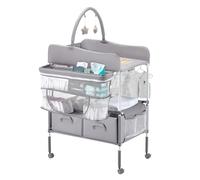 VEVOR Table à langer pour bébé, station à langer pliable avec 2 tiroirs en tissu, panier latéral et tringle, table à langer portable à hauteur réglable avec roulettes verrouillables et 2 jouets en