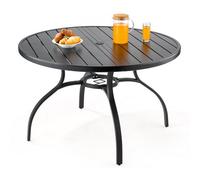 VEVOR Table à manger pour patio extérieur 1200 mm, table de bistrot ronde en acier et métal, charge 68,04 kg, avec trou pour parasol de 38 mm, grand meuble toutes saisons pour jardin, véranda, noir